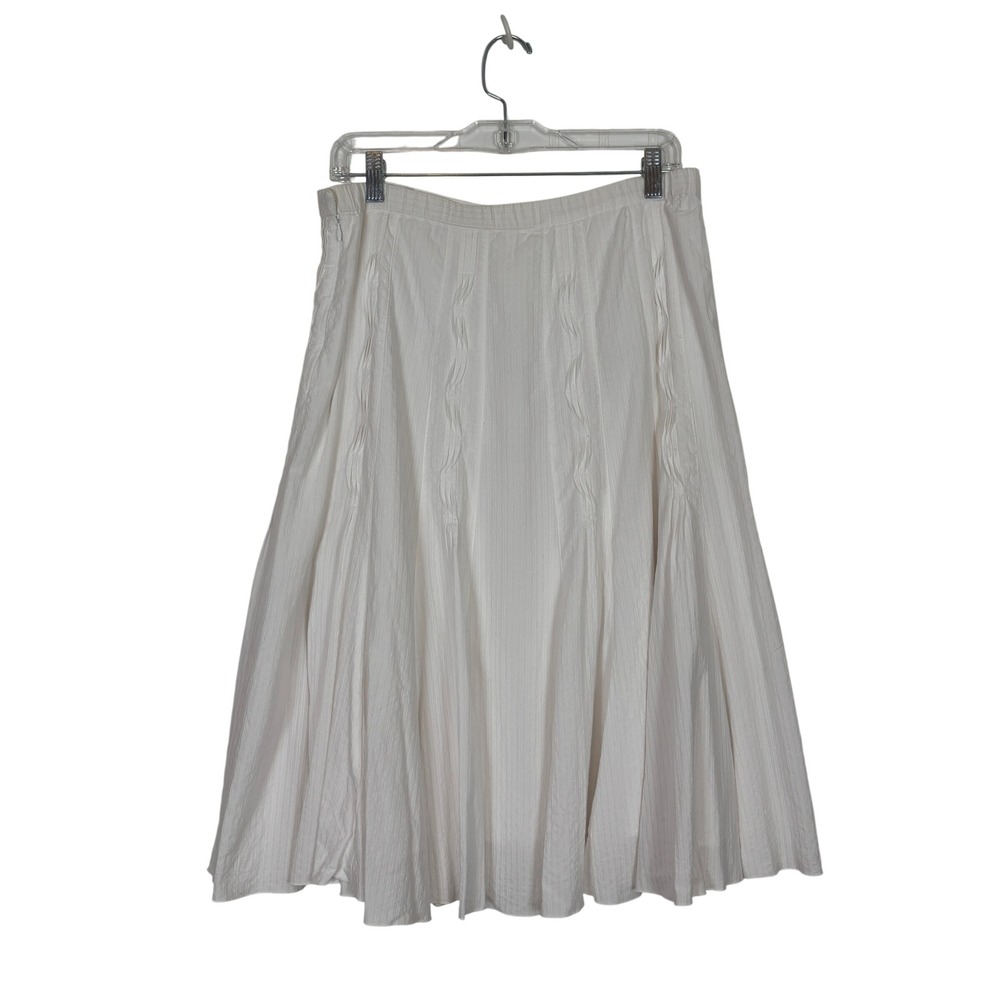 White Midi Skirt White Pintuck Pleated Coastal Cottagecore MEDIUM